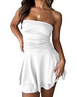 Tube Top Dress for Women Summer Solid Strapless Flowy Mini Dresses Patchwork Pleated Drop Waist F... | Amazon (US)