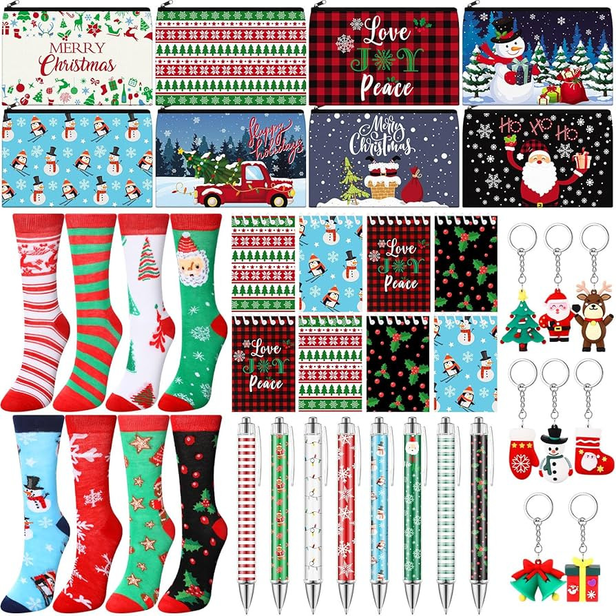 32 Pcs Christmas Gifts Set Christmas Makeup Bags Bulk Santa Socks Holiday to Do List Notepad Snow... | Amazon (US)