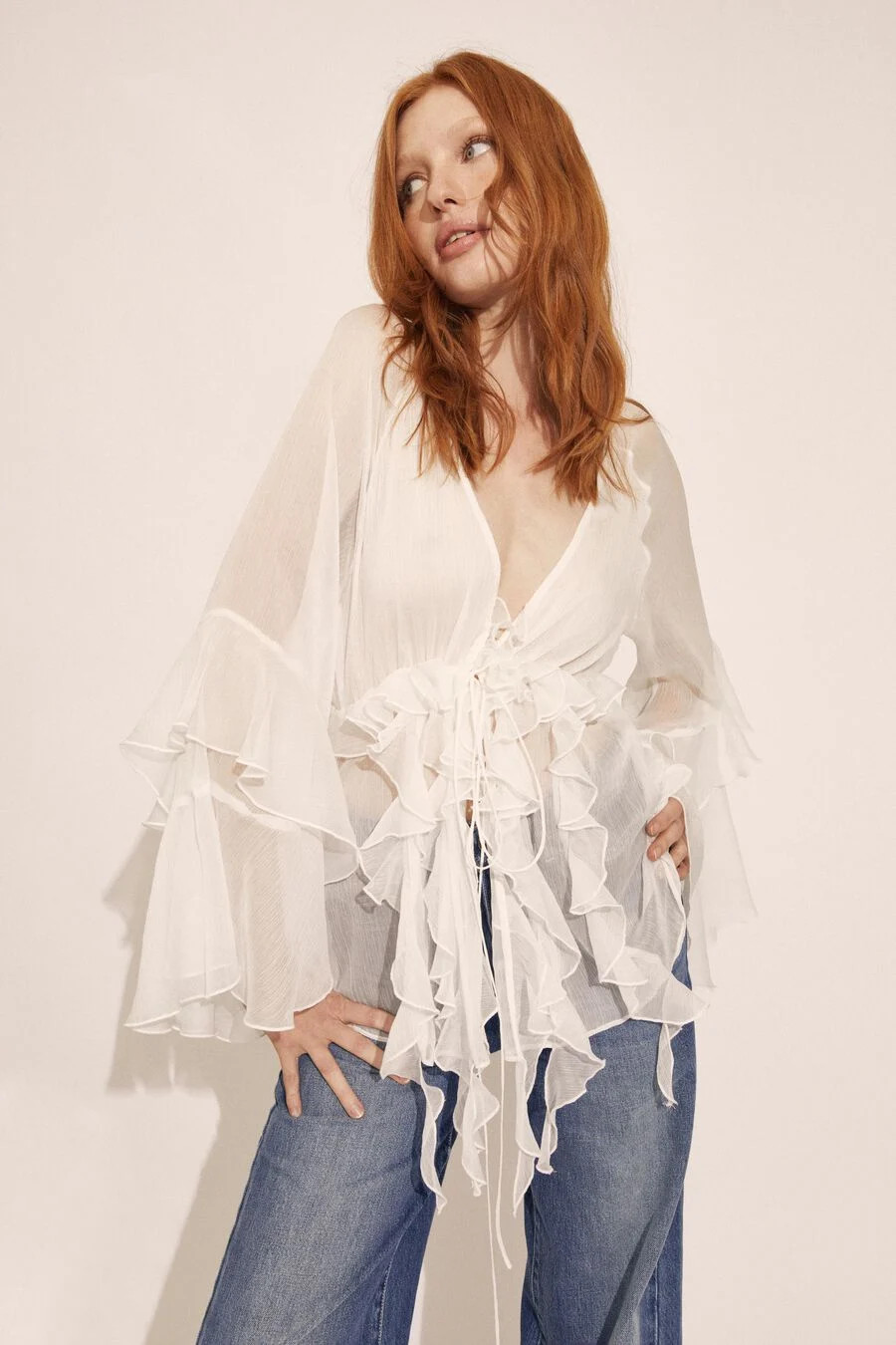 Rosalo Ruffle Blouse In Orchid White | Bardot | Bardot (US)