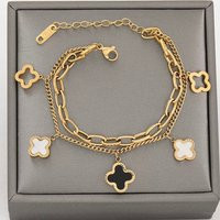 Double Stainless Steel Layered Clover Bracelet - Gold | Etsy (US)