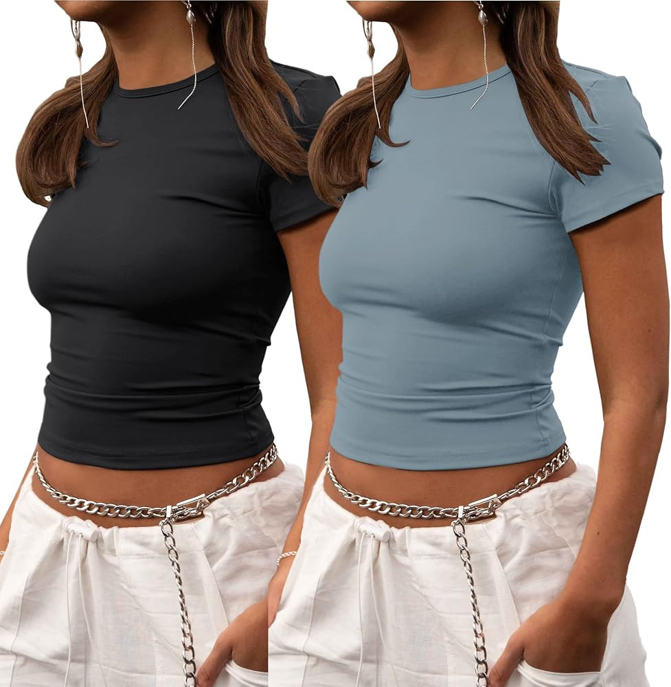 ZHENWEI Crop Workout Tops for Women Pack Summer Short Sleeve Gym Athletic Compression Shirts Cute... | Amazon (US)