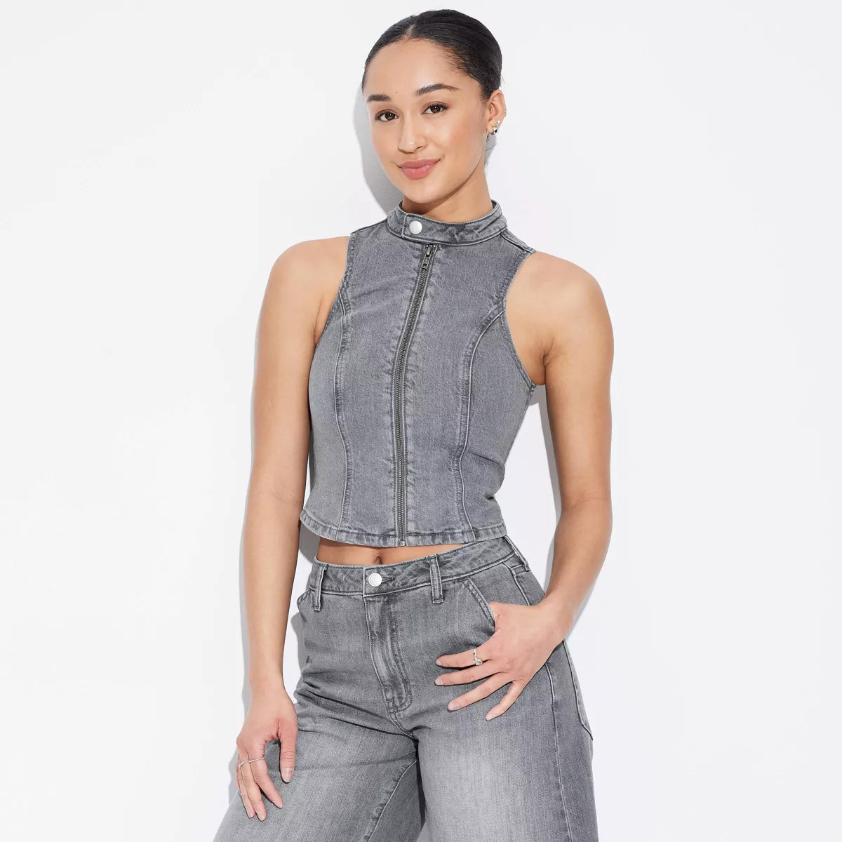 Women's Zip-Up Denim Moto Vest - Wild Fable™ | Target