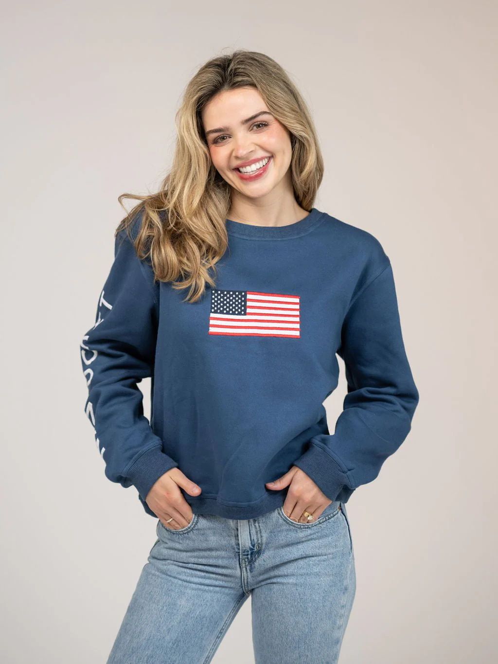 American Flag Nantucket Crewneck Sweatshirt in Navy | Beau & Ro
