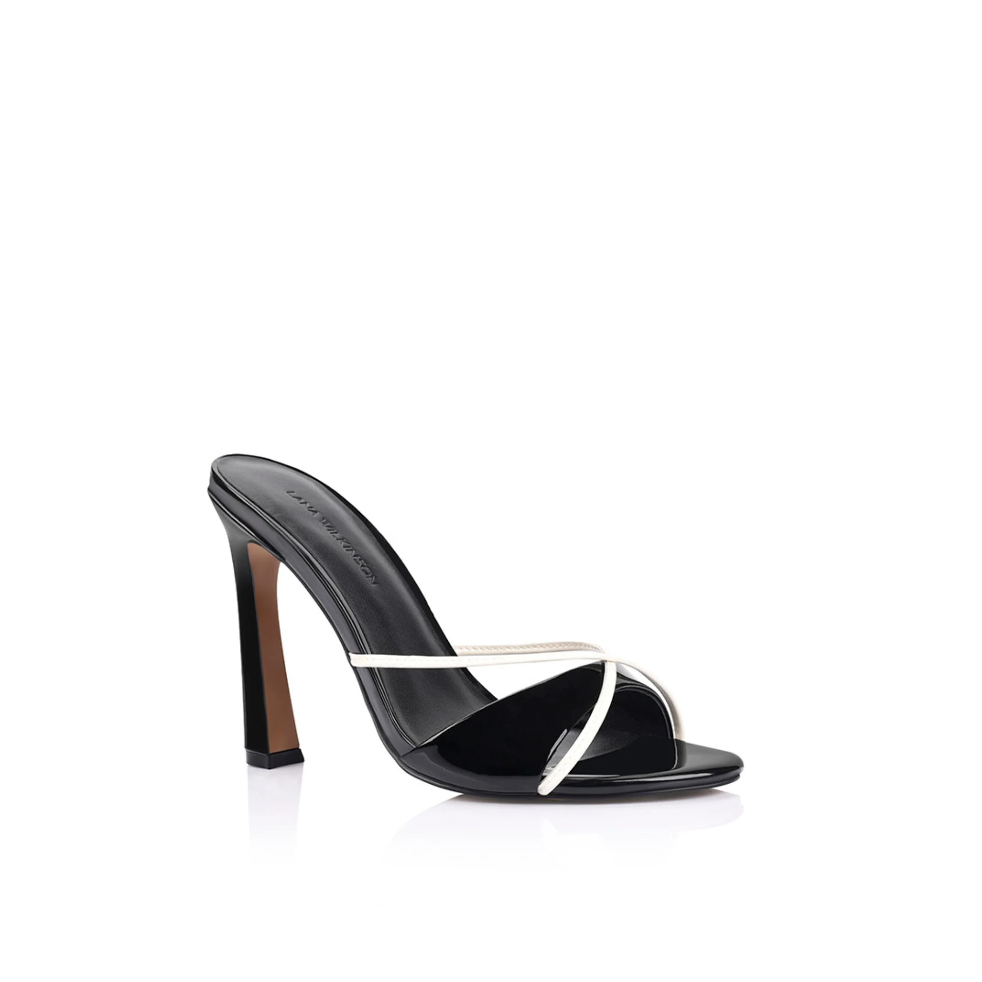 Willow Heeled Mule Sandal Black & White Leather | Lana Wilkinson