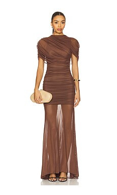 Amanda Uprichard x REVOLVE Evianna Mesh Gown in Chocolate Brown from Revolve.com | Revolve Clothing (Global)