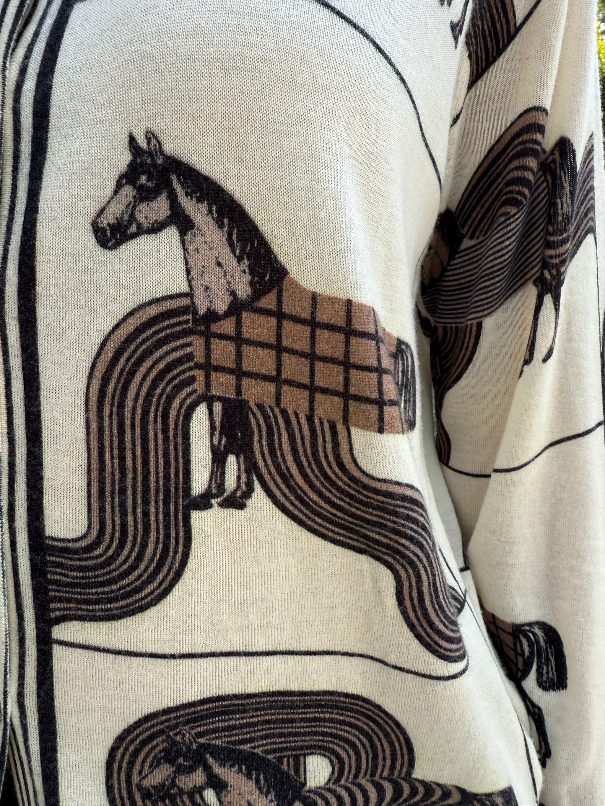 Clyde Equestrian Printed Cream Merino Wool Cardigan | Benaar La