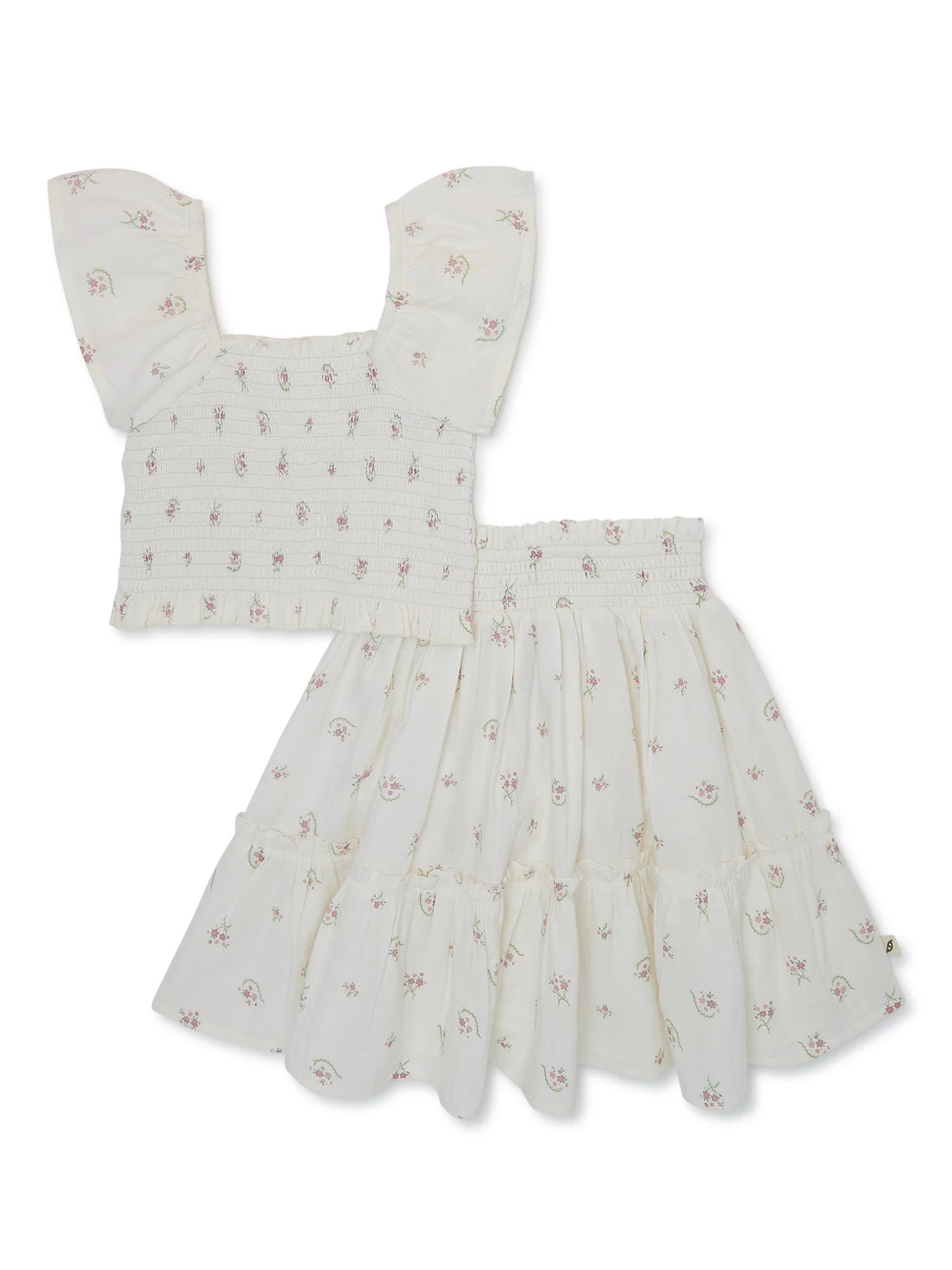 easy-peasy Baby and Toddler Girl Smocked Top and Skirt Set, 2-Piece, Sizes 12 Months-5T | Walmart (US)
