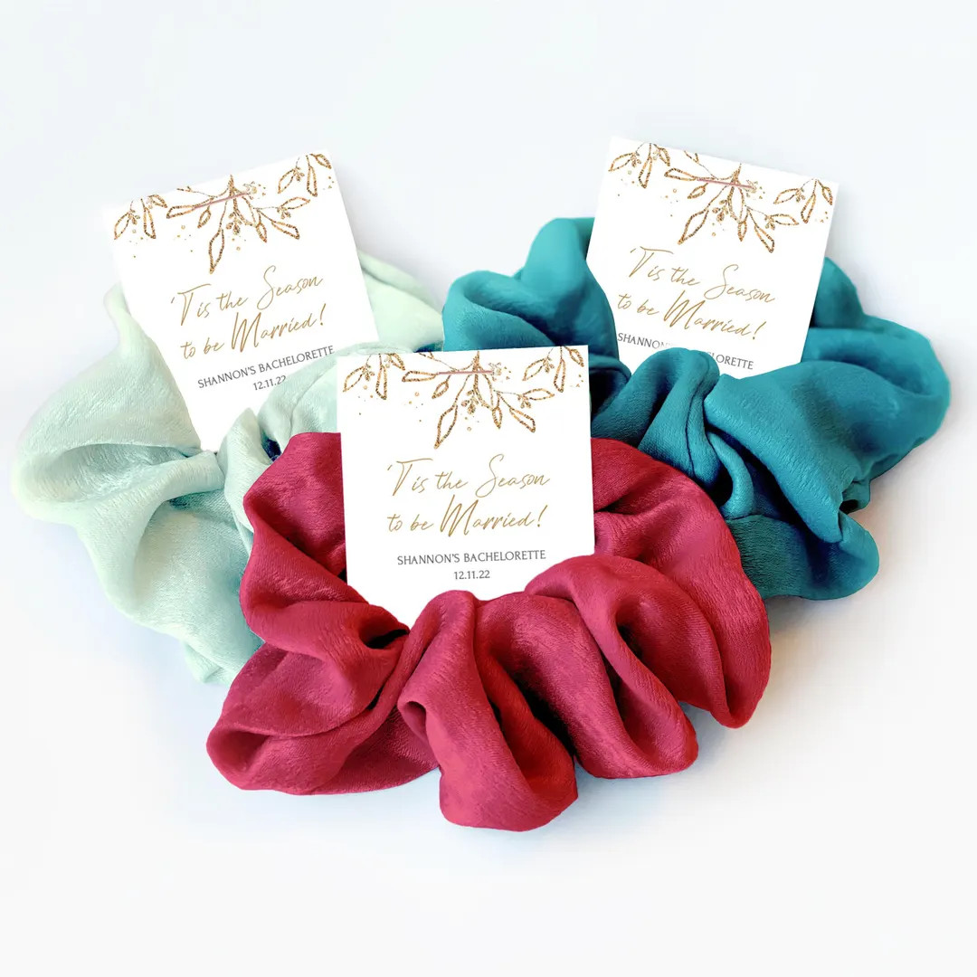 Christmas Bachelorette Party Favors, Hair Scrunchie, Tis the Season to Be Married, Gold Leaf, Dec... | Etsy (US)