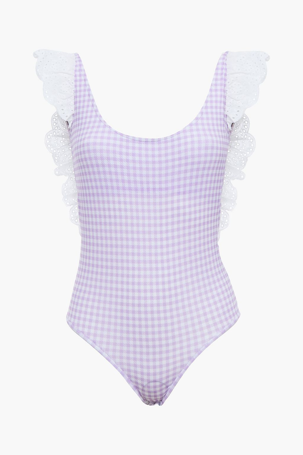 Broderie anglaise-trimmed gingham jersey bodysuit | The Outnet (APAC)