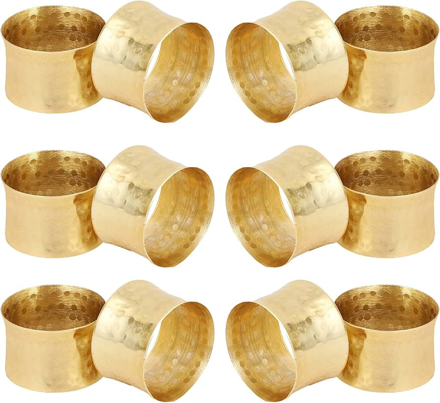 Handmade Round Hammered Golden Napkin Rings Holder for Dinning Table Parties Everyday, Set of 12 | Amazon (US)