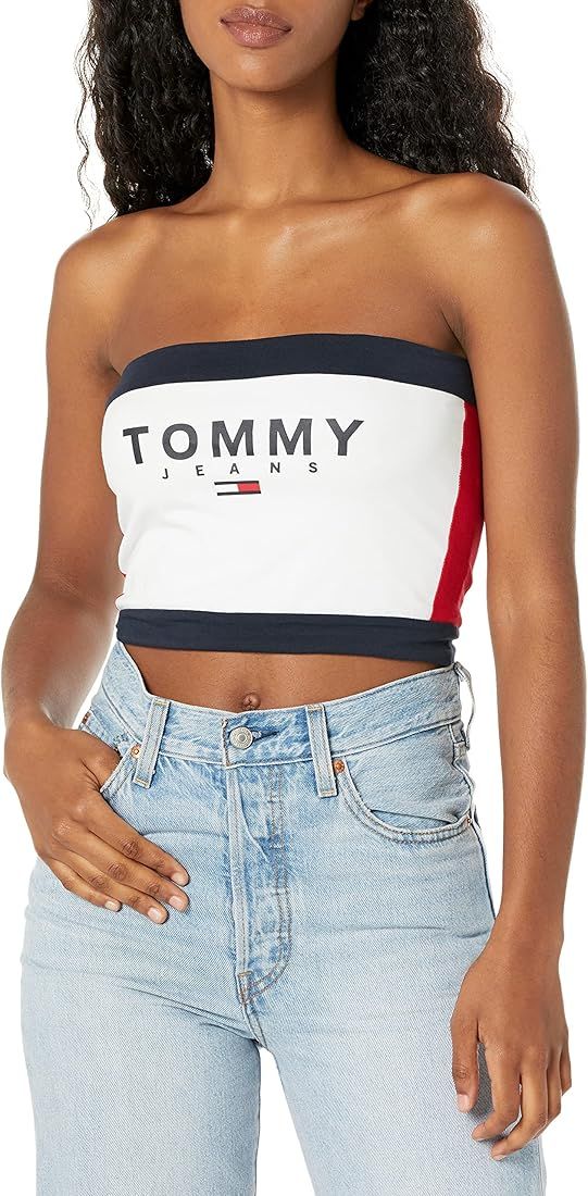 Tommy Hilfiger Women's Bandeau Tube Top with Classic Tommy Jeans Color Block and Logo | Amazon (US)