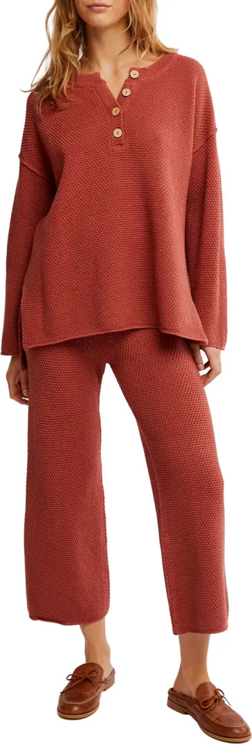free-est Hailee Waffle Stitch Long Sleeve Top & Wide Leg Pants Knit Set | Nordstrom