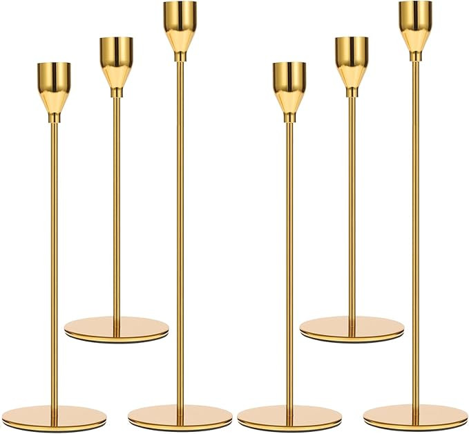 Anndason Set of 6 Gold Candlestick Holders Gold Candle Holder Taper Candle Holders Candle Holders... | Amazon (US)