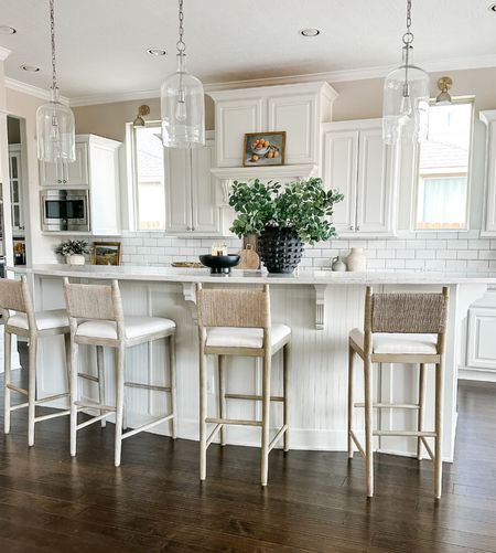 A view into my kitchen! My barstools are highly requested and they are so beautiful! Along with my minka por from Anthropologie! It’s all linked here

#LTKhome #LTKstyletip #LTKSeasonal