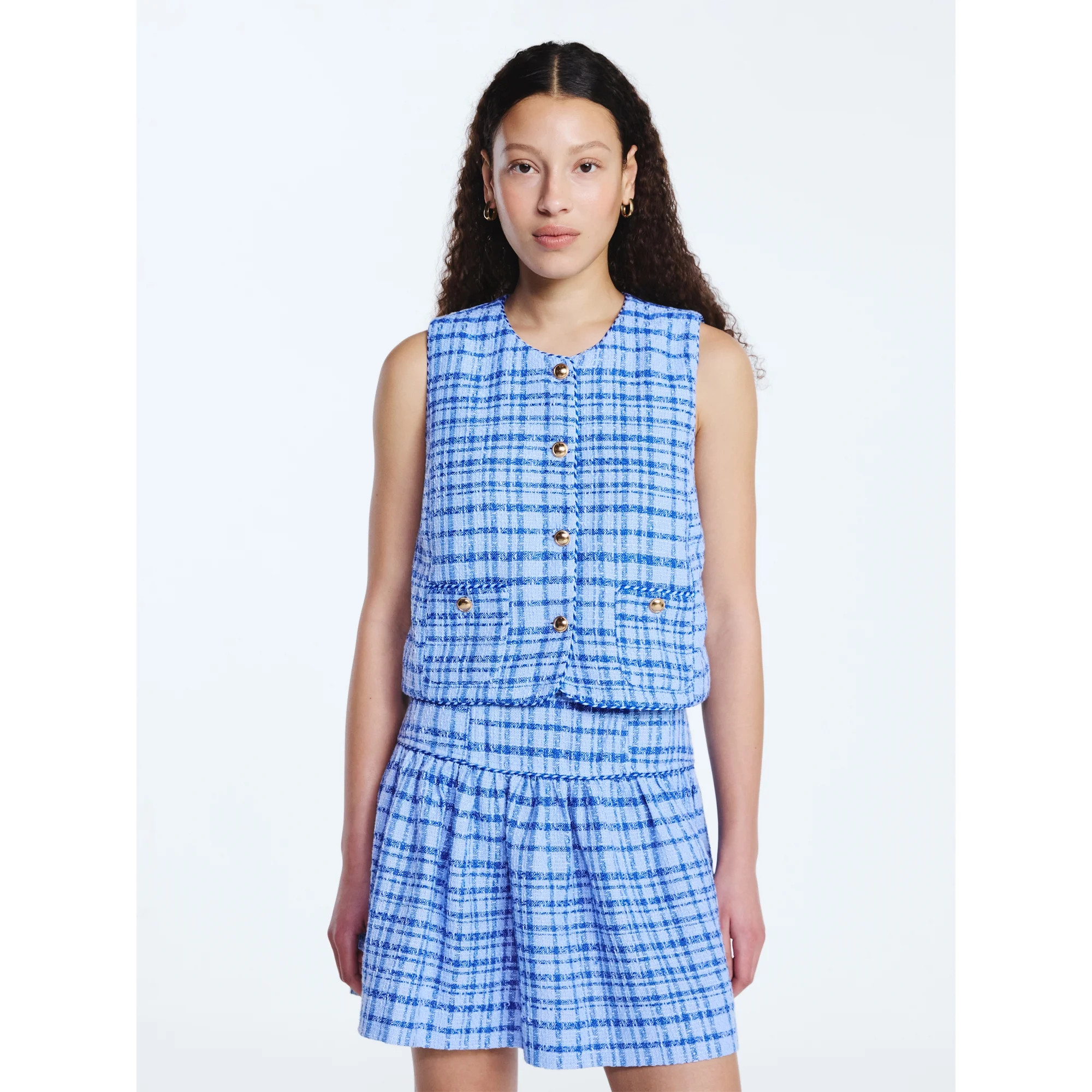 Free Assembly Women's and Women's Plus Sleeveless Button Front Tweed Shell, Sizes XS-4X | Walmart (US)