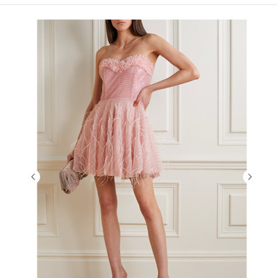 LoveShackFancy Marvella Strapless Feather-Trimmed Tulle Mini Dress SZ:6 $795 NWT  | eBay | eBay US