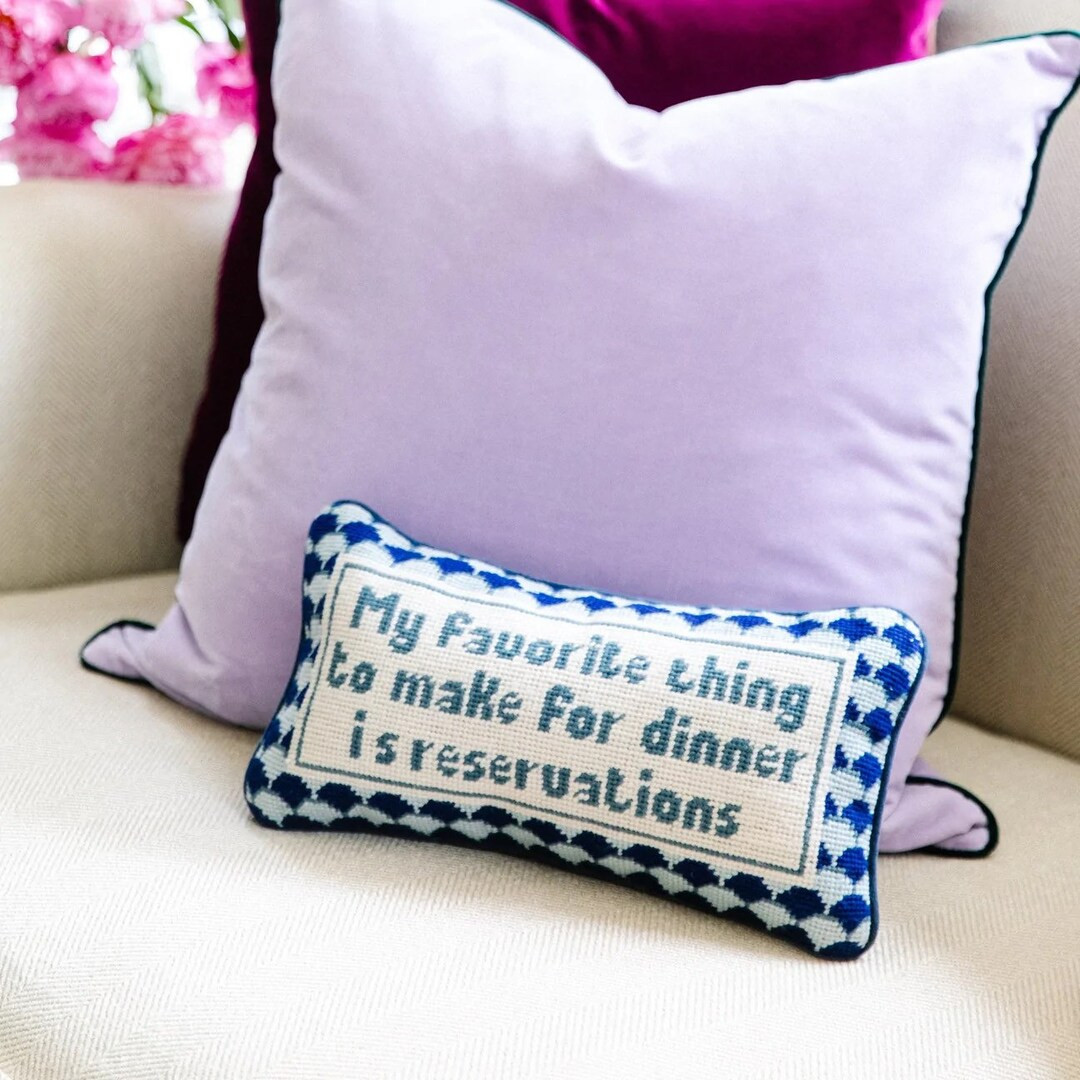 Preppy Reservations for dinner modern needlepoint pillow | Etsy (US)