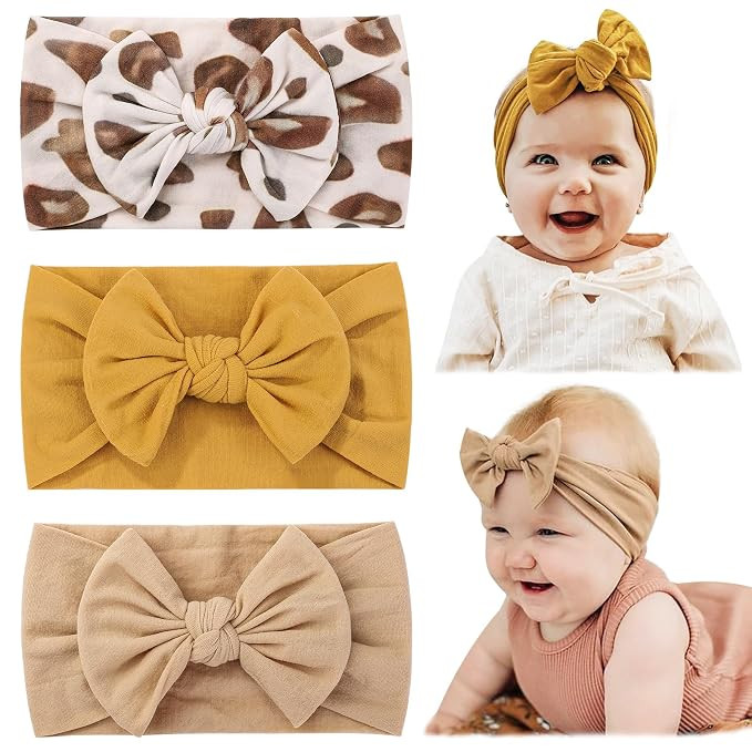jollybows 3PCS Baby Nylon Headbands Hairbands Hair Bow Elastics for Baby Girls Newborn Infant Tod... | Amazon (US)