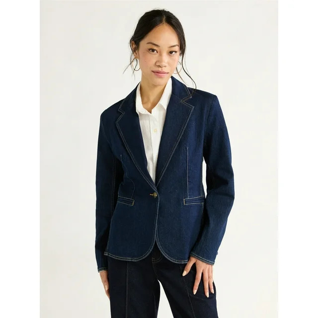 Free Assembly Women's Single Breasted Denim Blazer, Sizes XS-XXL | Walmart (US)
