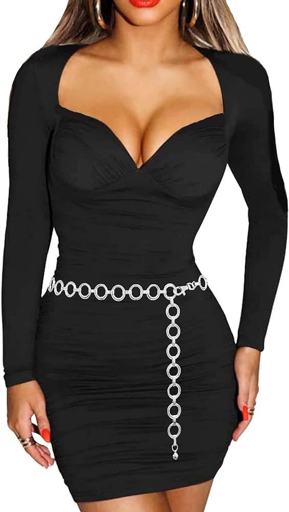Women's Textured Double O Ring Extra Long Adjustable Fashion Waist Body Chain Belt | Amazon (US)