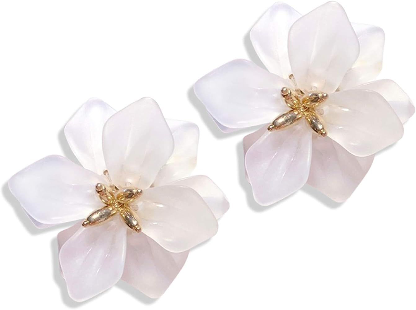 DAMLENG Fashion Bohemian Acrylic Large Flower Stud Earrings Matte Flower Dangle Earrings with Gold Flower Bud for Women Girls Mom Lover and Friends | Amazon (US)