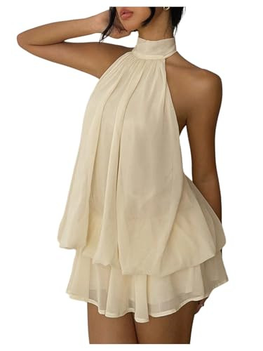 Amazon.com: Verdusa Women's Chiffon Halter Drop Waist Wedding Guest Dresses Ruffle Summer Loose F... | Amazon (US)