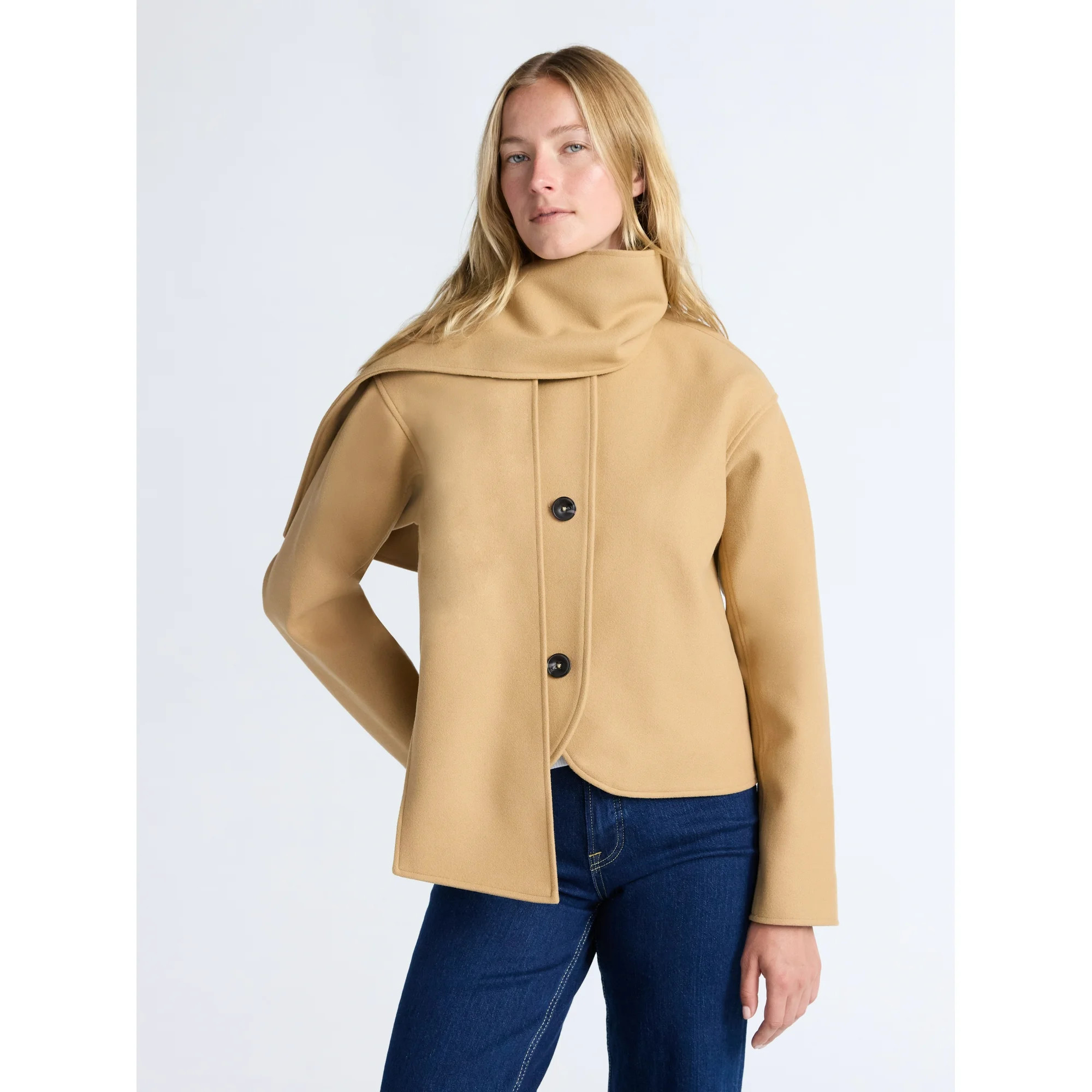 Free Assembly Women's Faux Wool Jacket with Scarf, Sizes XS-XXL | Walmart (US)