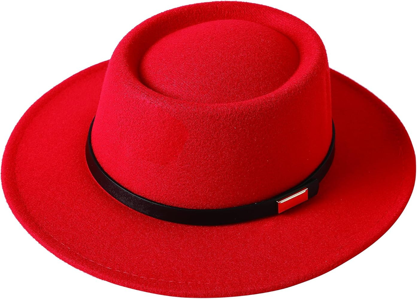 Lanzom Women Vintage Wide Brim Warm Wool Fedora Hat Belt Panama Hat Felt Jazz Hat | Amazon (US)