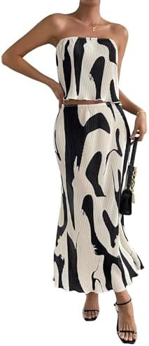 GORGLITTER Women's Summer Maxi Skirt Set 2 Piece Vacation Set Strapless Crop Tube Top and Skirt S... | Amazon (US)