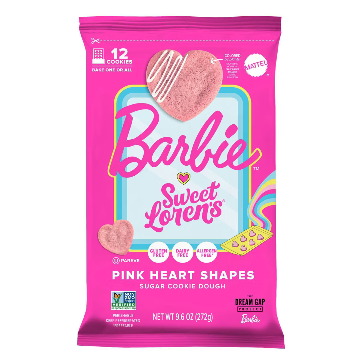 Sweet Loren's Gluten Free Vegan Barbie Pink Heart Shapes Sugar Cookie Dough - 9.6oz/12ct | Target