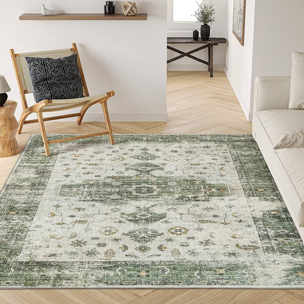 Valenrug Washable Rug 5x7 - Ultra Thin Green Collection Area Rug, Stain Resistant Non-Skid Rugs f... | Amazon (US)