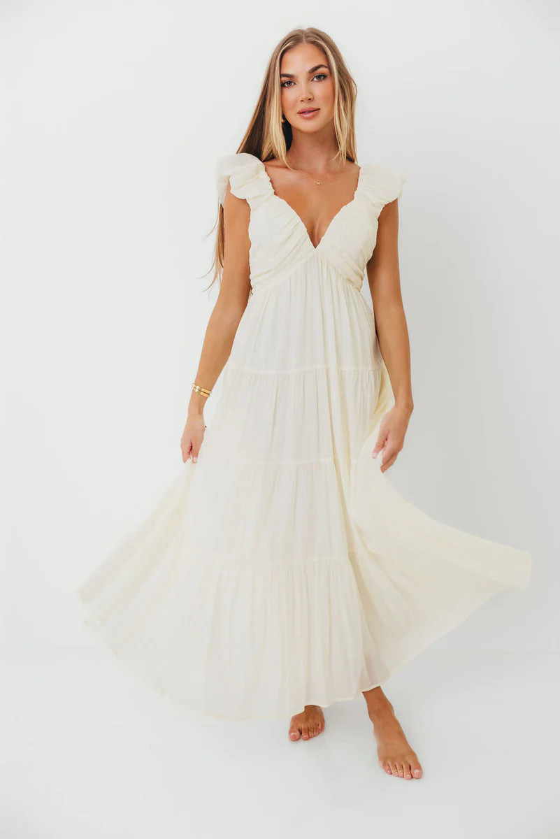 Katy Pleated Bodice Maxi Dress in Cream - Bump Friendly *1/20 PRE-ORDE | Worth Collective