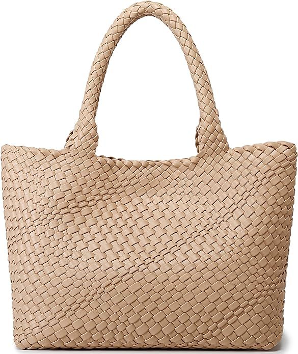 Queenoris Woven Bag for Women, Fashion Top Handle Shoulder Bag Vegan Leather Shopper Bag Large Tr... | Amazon (US)