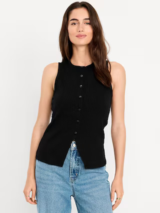 Sleeveless Button-Down Ribbed Top | Old Navy (US)