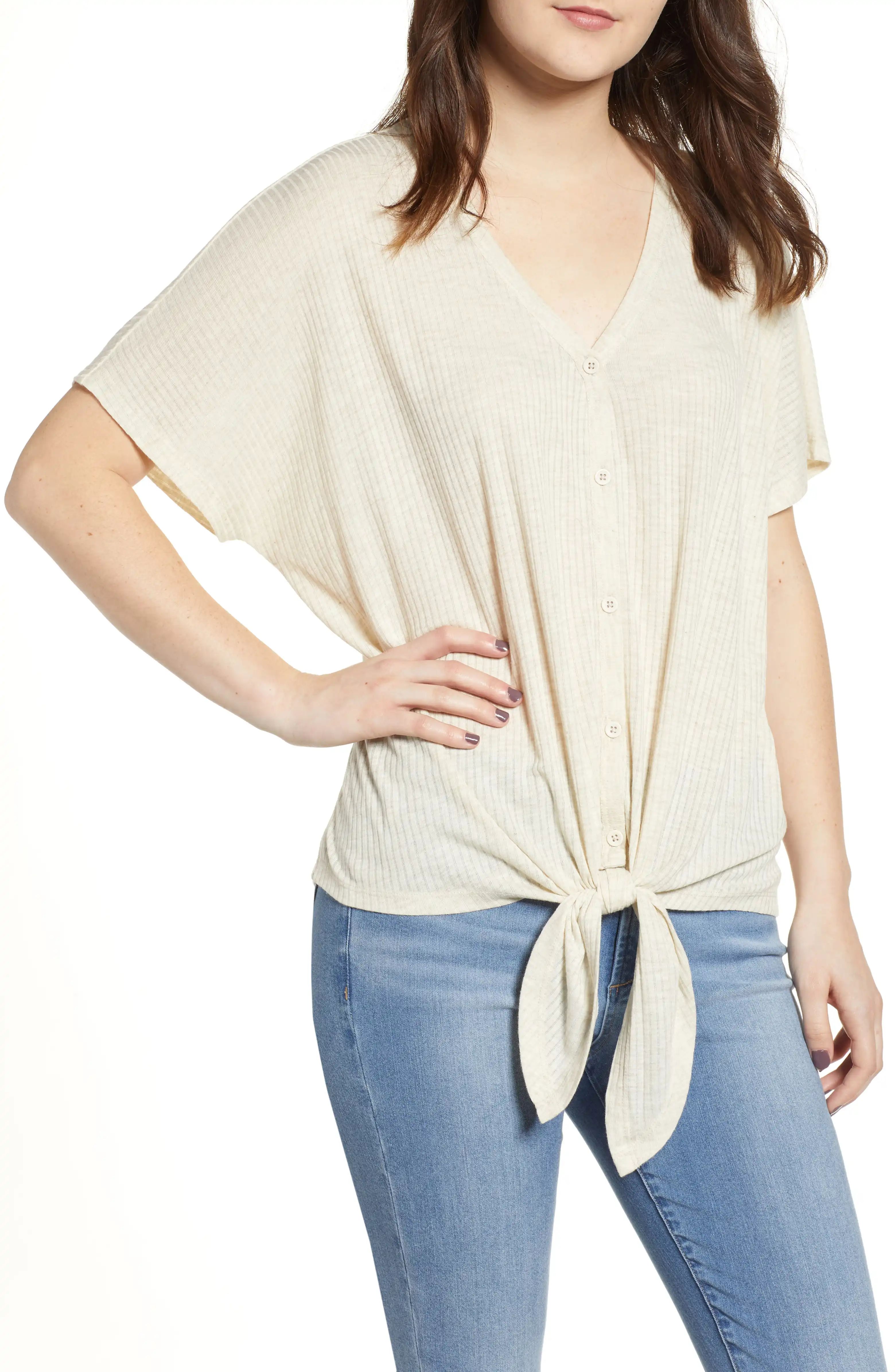 Button Front Knot Hem Tee | Nordstrom