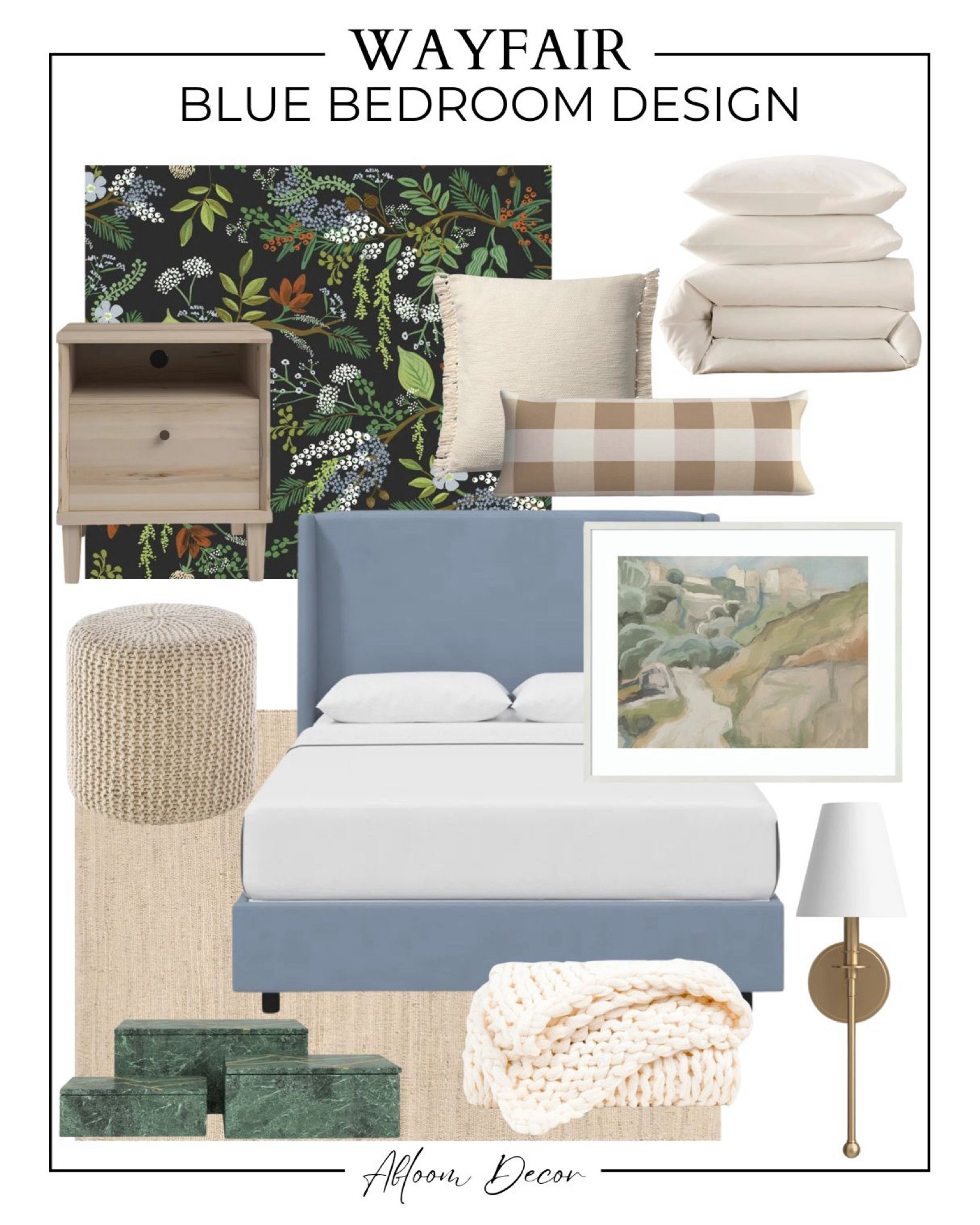 I love the contrast of the dark nature-inspired wallpaper with the baby blue and neutral bedroom accents.

#LTKHome