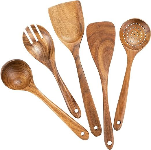 Wooden Cooking Utensils,Teak Wooden Spoons for Cooking Wood Utensil for Nonstick Cookware,Kitchen... | Amazon (US)