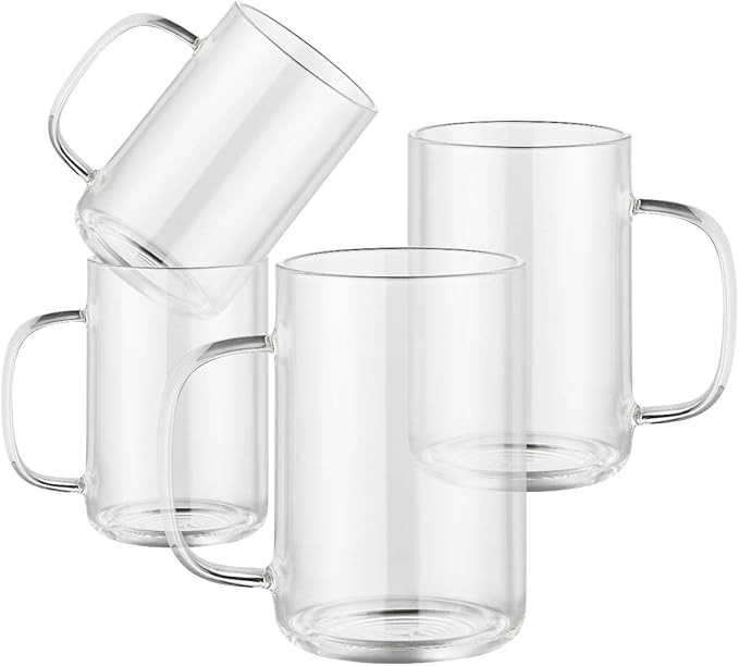 Enindel 3025.01 Simple Style Coffee Mug, Large Glass Coffee Mugs, Clear Tea Cup, 16 OZ, Set of 4 | Amazon (US)