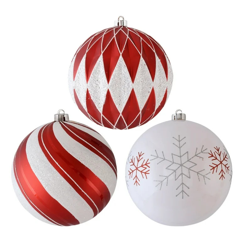 3-Count Jumbo Shatterproof Christmas Ornaments, Red, White & Silver, by Holiday Time | Walmart (US)