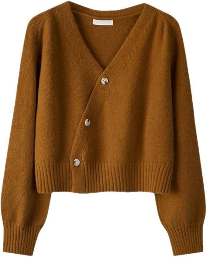 Women Cotton Cardigan Knitted Sweater Coat Long Sleeve Tops Diagonal Button Versatile Cardigan Sw... | Amazon (CA)