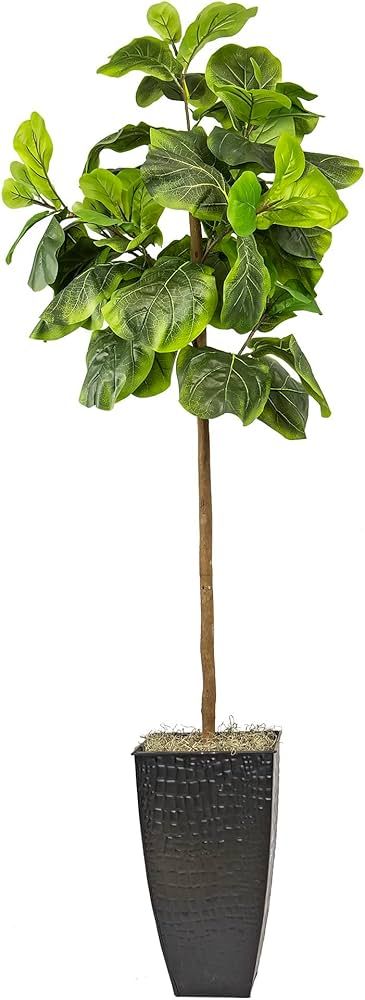 Artificial Variegated Fiddle Leaf Fig Tree 5FT Faux Indoor Floor Tree in Metal Pot - Fake House P... | Amazon (US)