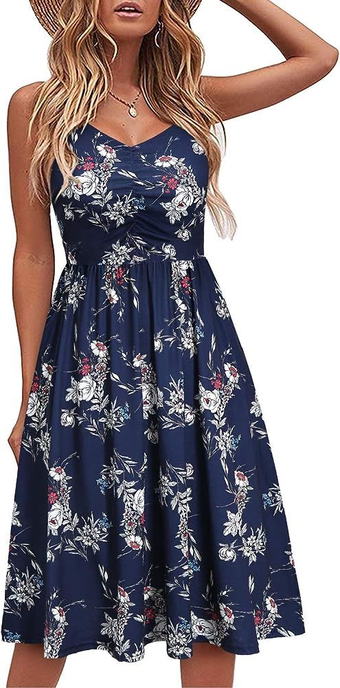 YATHON Casual Dresses for Women Sleeveless Cotton Summer Beach Dress A Line Spaghetti Strap Sundress | Amazon (US)