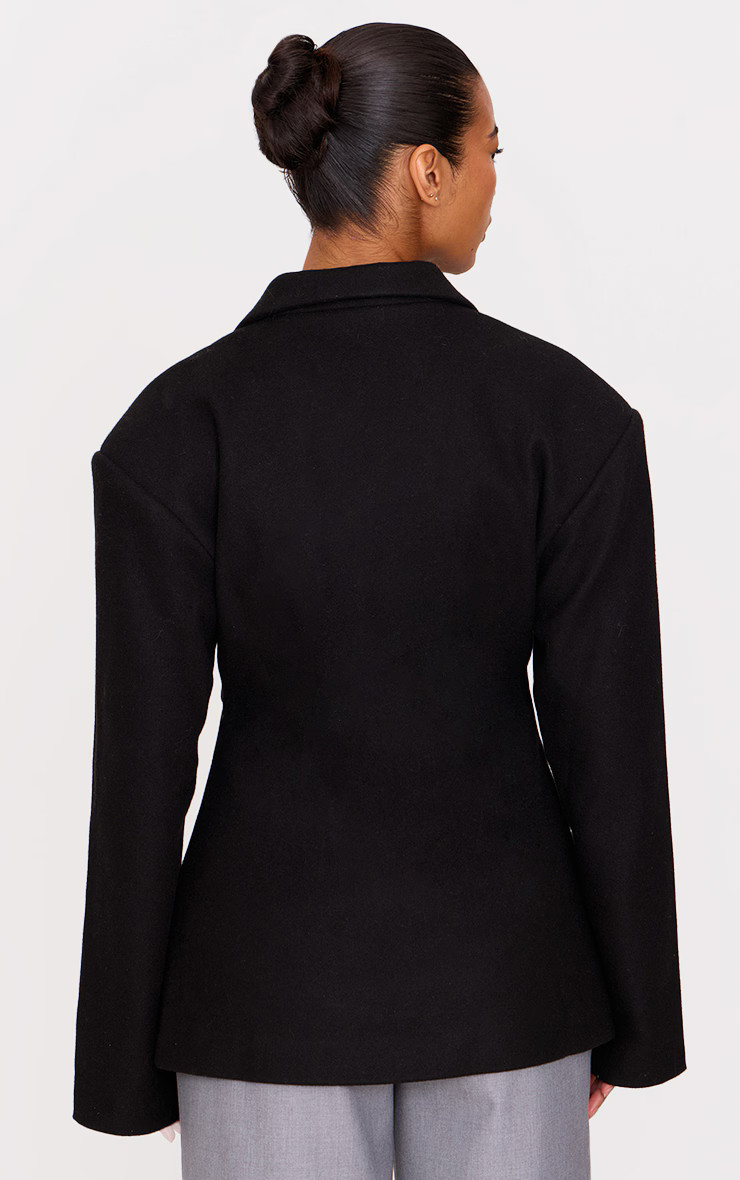 Black Wool Look Cinched Blazer | PrettyLittleThing UK