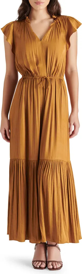Steve Madden Osiris Tiered Split Neck Cap Sleeve Tie Waist Maxi Dress | Nordstrom | Nordstrom