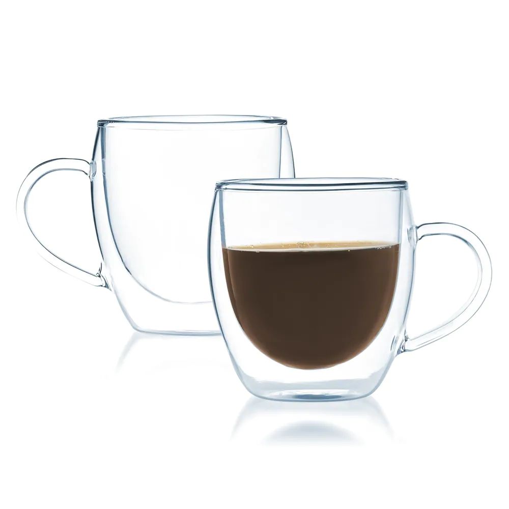 Javafly Double Walled 8-ounce Thermo Glass Cup Bistro Mug with Handle (Set of 2) (8 oz, with Handle) | Bed Bath & Beyond