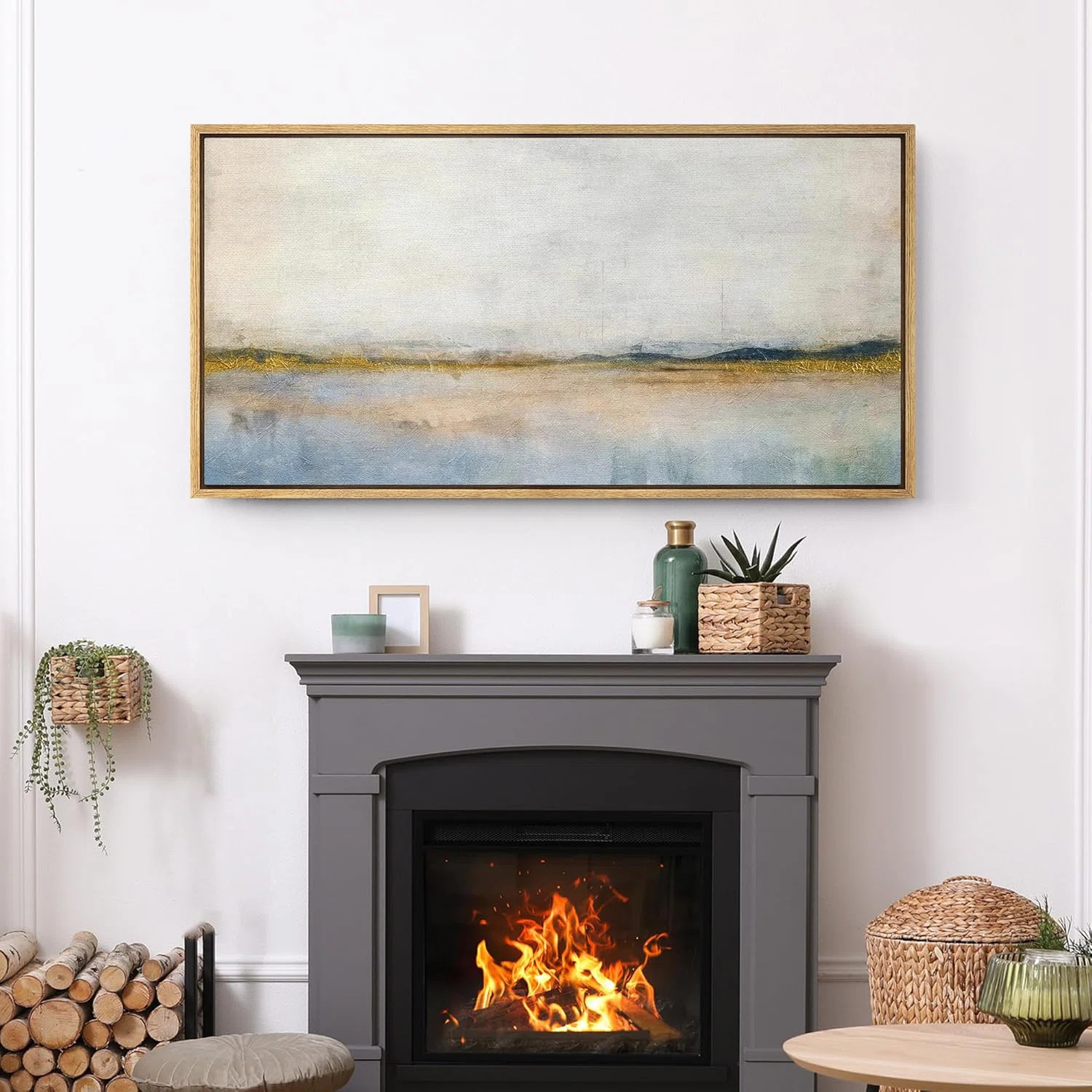 Minimal Landscape Reflective Lake with Golden Accents Modern Art Extra Large Artwork Print Wall A... | Wayfair North America