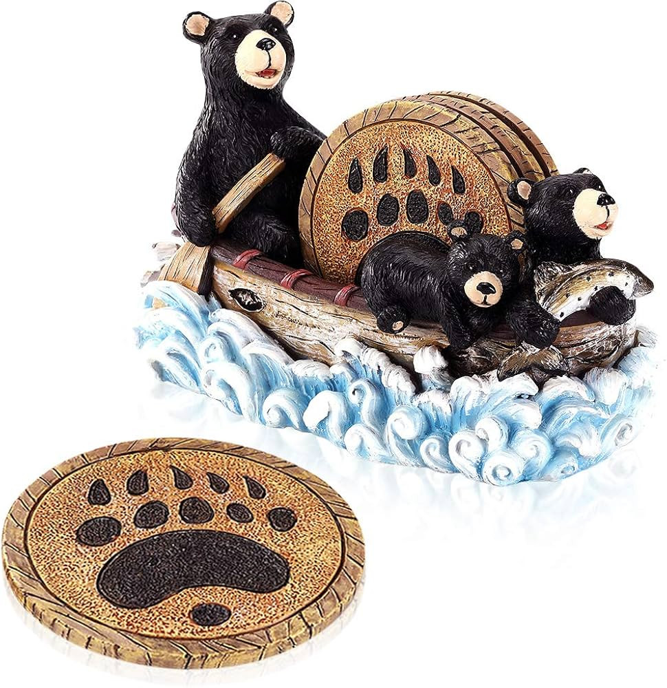 VUDECO Cute Black Bear Canoe Coasters Set Cabin Decor Bar Accessories Funny Hunting Decorations f... | Amazon (US)