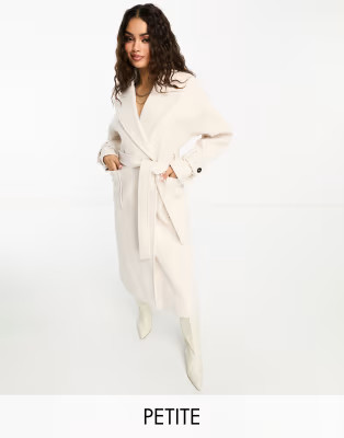 Forever New Petite formal wrap coat with tie belt in cream | ASOS (Global)