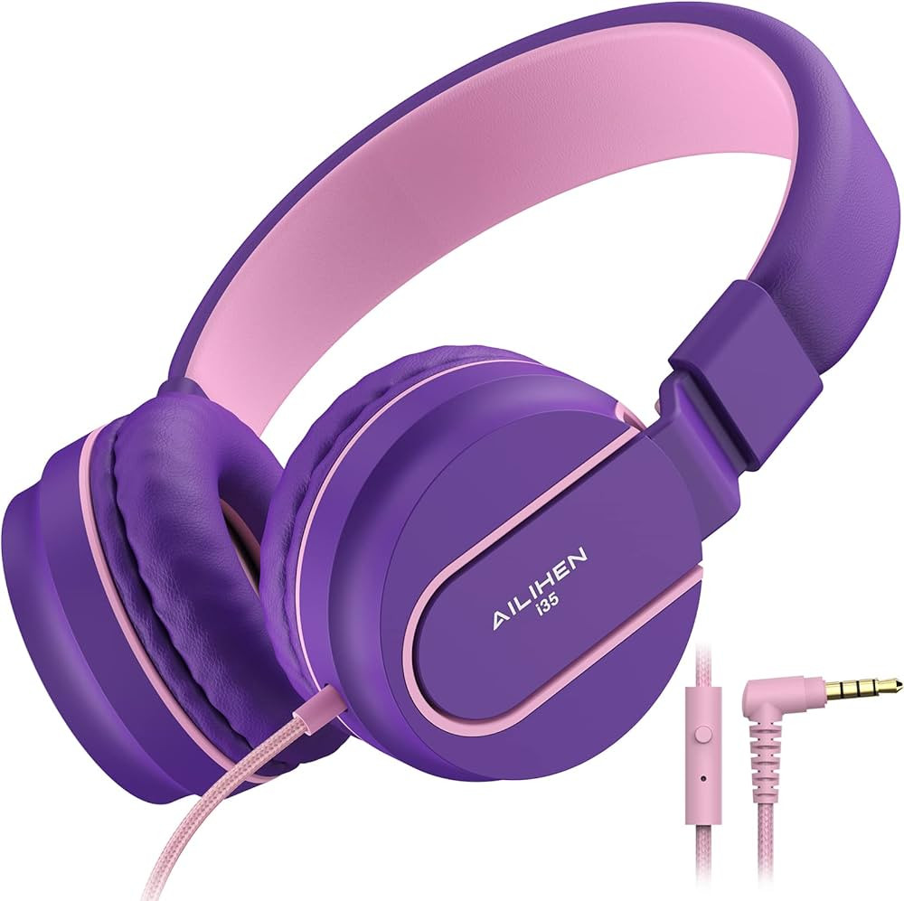 Kids Headphones, AILIHEN I35 On-Ear Headphones for School, Safe Volume 93dB, HD Mic Stereo Headph... | Amazon (US)