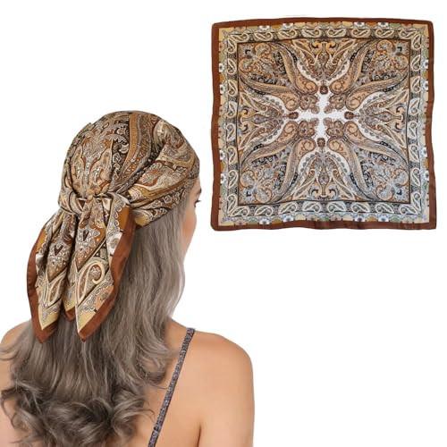 27" Head Hair Scarf Satin Silky Scarfs for Women Purse Scarf Brown | Amazon (US)